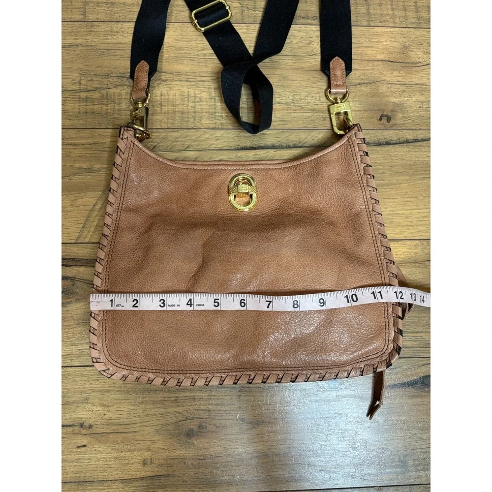 Aimee Kestenberg Tan Leather Whipstitch Crossbody Bag Gold Turn Lock Messenger